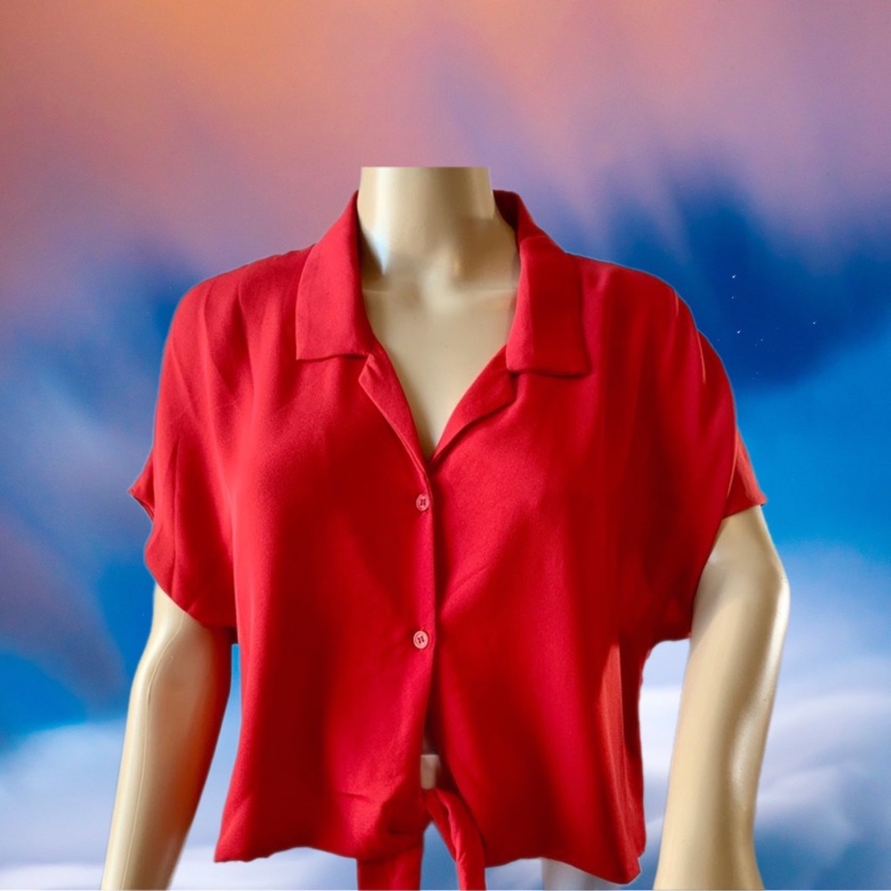SHINESTAR RED CROP BLOUSE